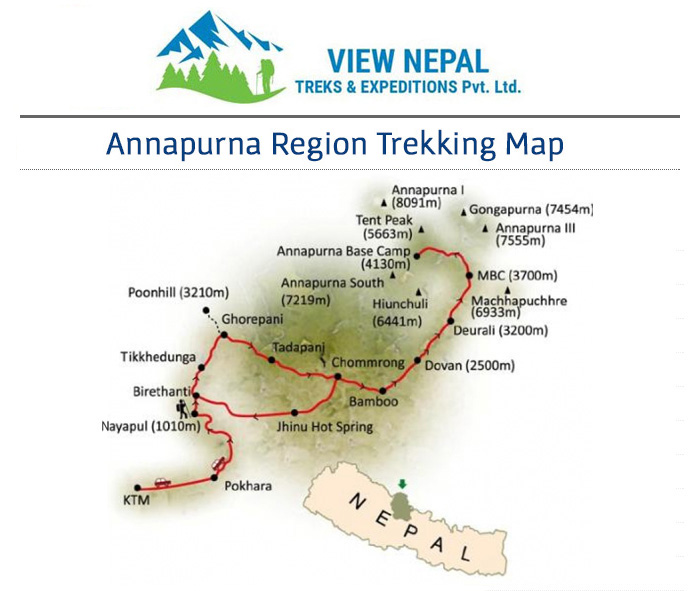 Map of Ghorepani Poon Hill Trek 格蘭帕尼山中健行－10天