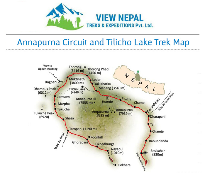 Map of Annapurna circuit Trek 安娜普娜環繞線－18天