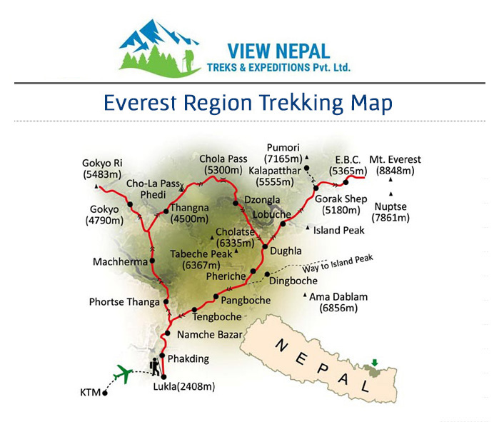 Map of Everest Base Camp Trek 聖母峰基地營山中健行－16 天